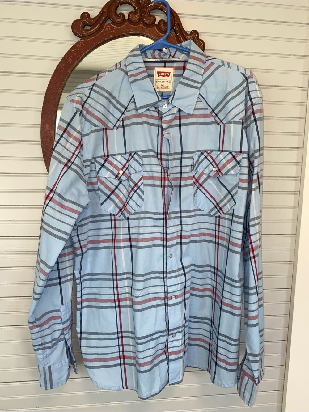 Vintage Levi's Light Blue Plaid Button-Down Western Shirt